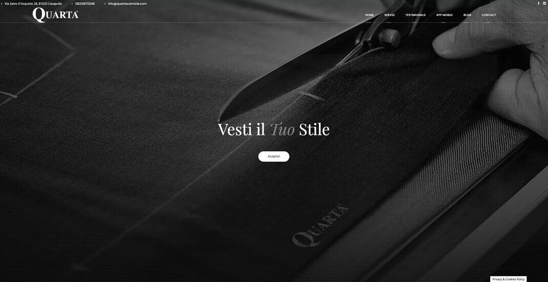 Screenshot sito quartacamicie.com in modalità desktop